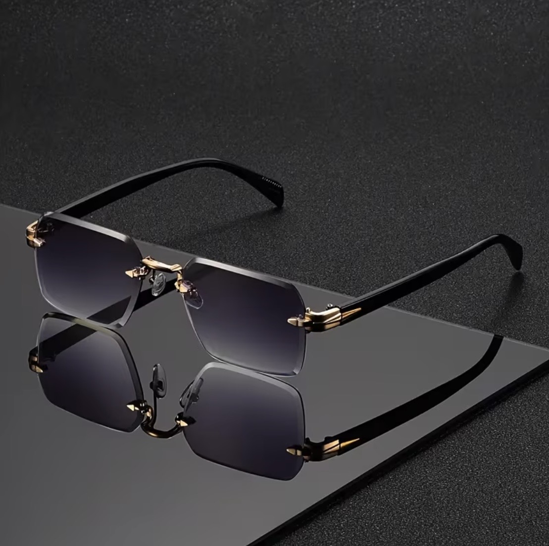 AURA Frameless Beveled Square Sunglasses in Midnight Plum